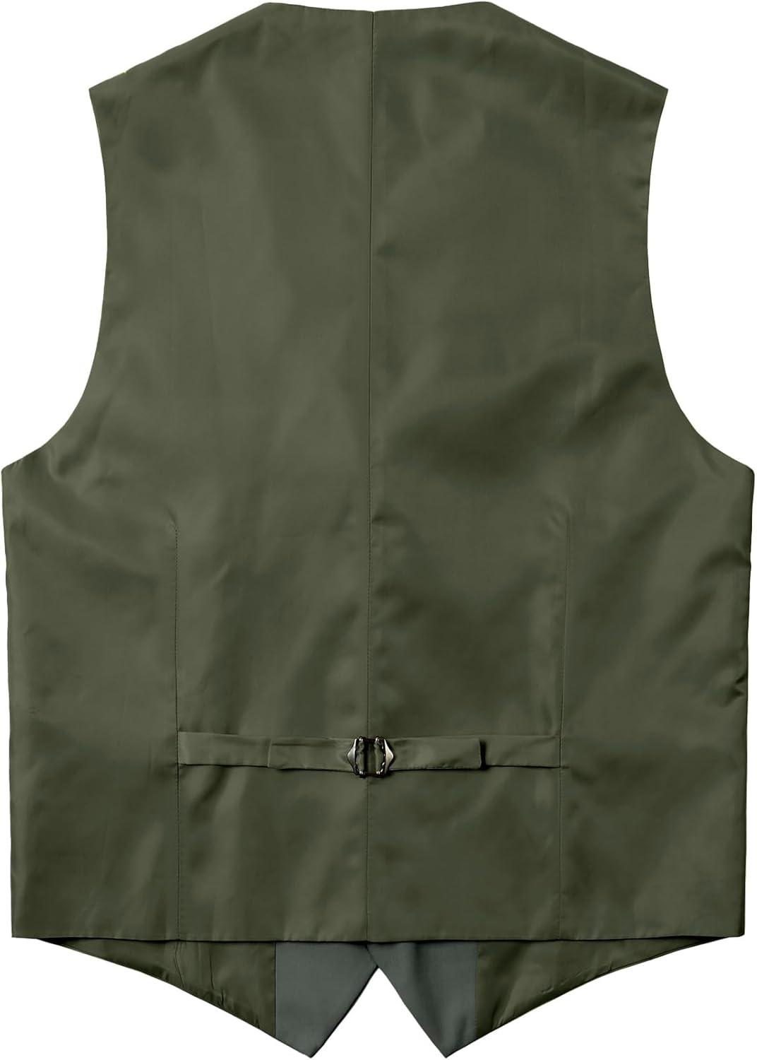 imageMens Classic Slim Fit Dress Vest Formal Wedding Prom Tuxedo Suit Vest with PocketOlive Green