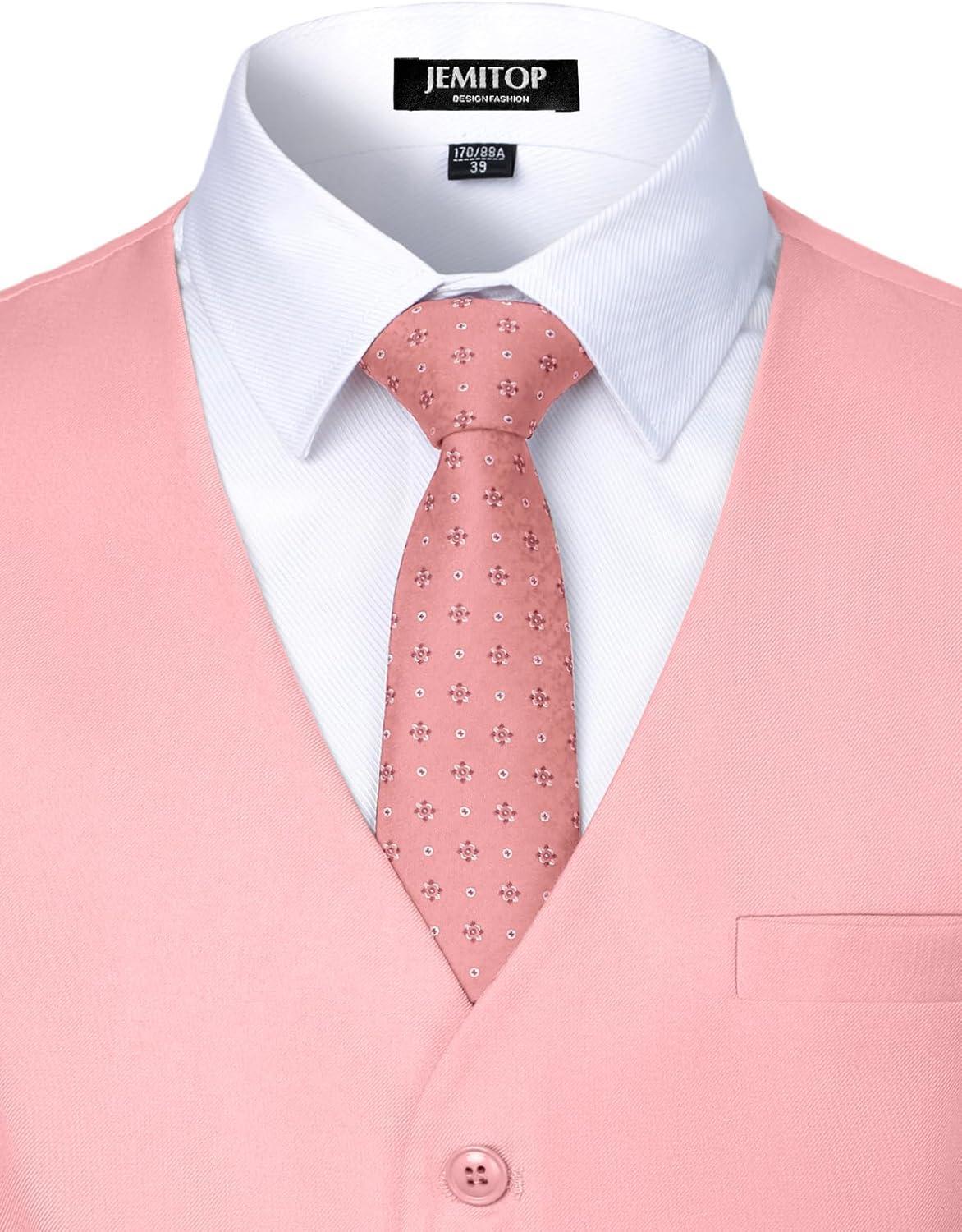 imageMens Classic Slim Fit Dress Vest Formal Wedding Prom Tuxedo Suit Vest with PocketPink