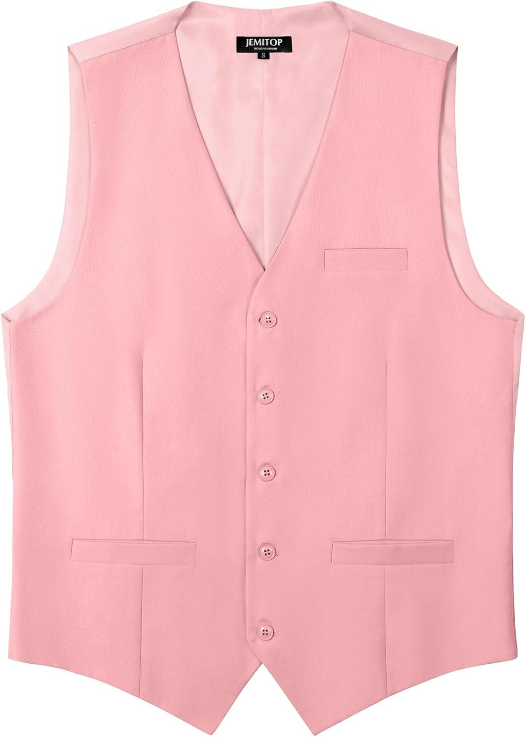 imageMens Classic Slim Fit Dress Vest Formal Wedding Prom Tuxedo Suit Vest with PocketPink
