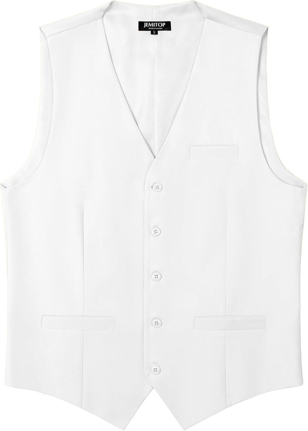 imageMens Classic Slim Fit Dress Vest Formal Wedding Prom Tuxedo Suit Vest with PocketWhite