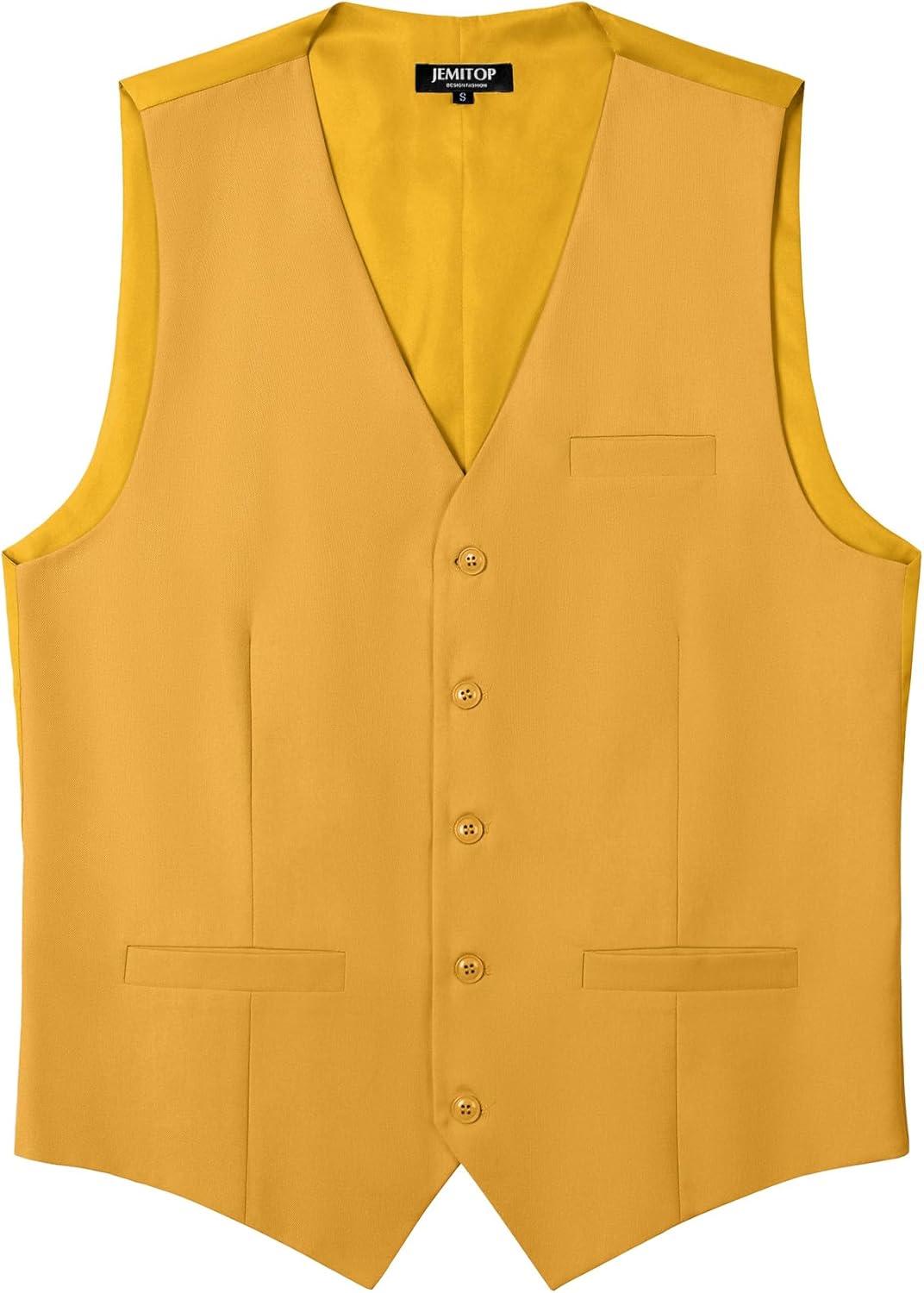 imageMens Classic Slim Fit Dress Vest Formal Wedding Prom Tuxedo Suit Vest with PocketYellow