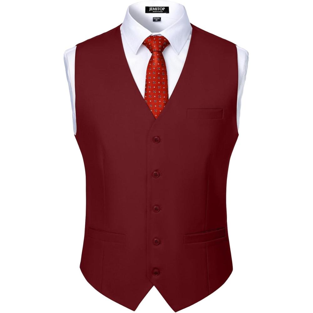imageMens Classic Slim Fit Dress Vest Formal Wedding Prom Tuxedo Suit Vest with PocketBurgundy