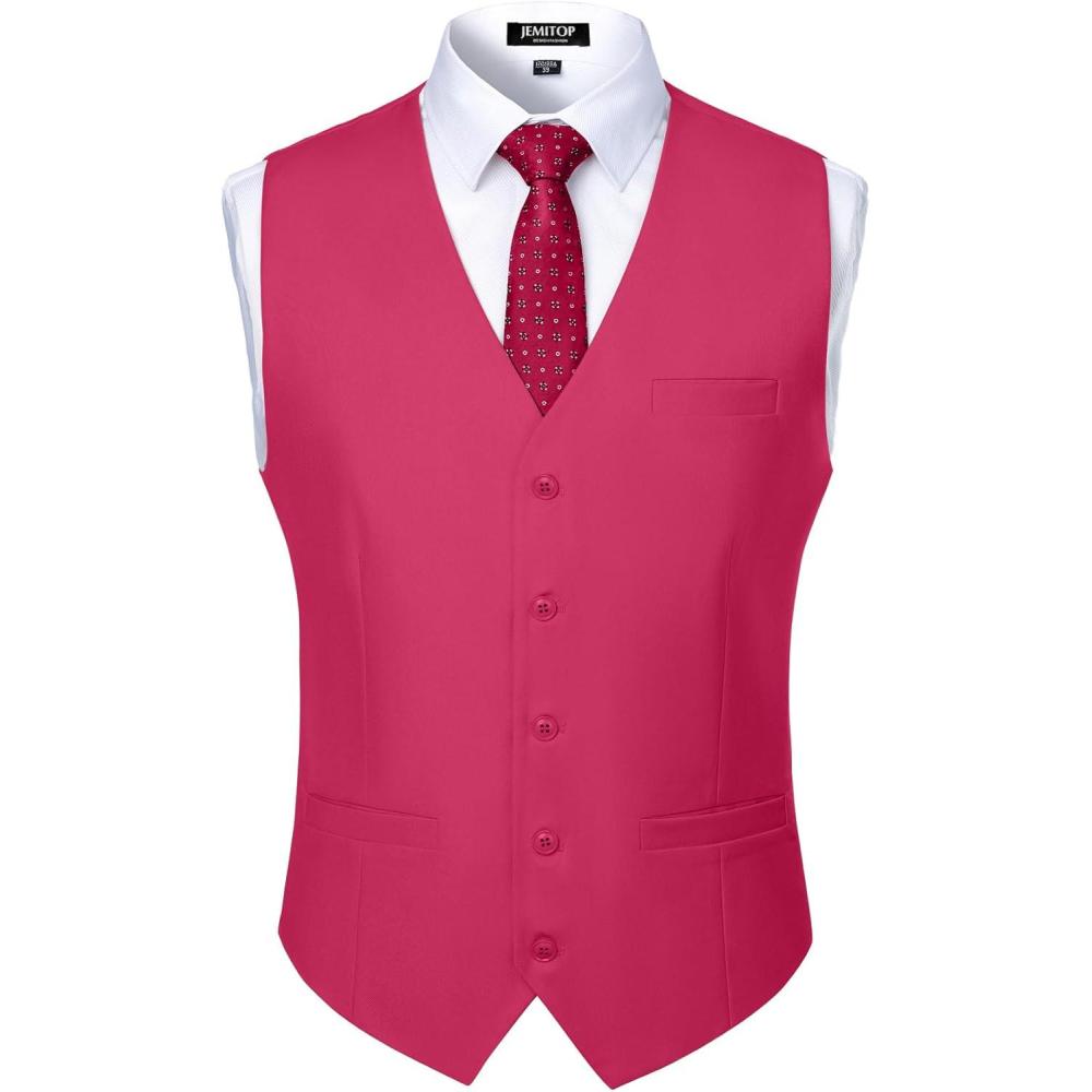 imageMens Classic Slim Fit Dress Vest Formal Wedding Prom Tuxedo Suit Vest with PocketHot Pink