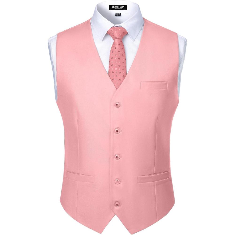 imageMens Classic Slim Fit Dress Vest Formal Wedding Prom Tuxedo Suit Vest with PocketPink