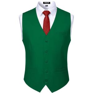 imageMens Classic Slim Fit Dress Vest Formal Wedding Prom Tuxedo Suit Vest with PocketGreen