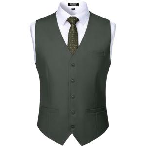 imageMens Classic Slim Fit Dress Vest Formal Wedding Prom Tuxedo Suit Vest with PocketOlive Green