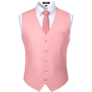 imageMens Classic Slim Fit Dress Vest Formal Wedding Prom Tuxedo Suit Vest with PocketPink