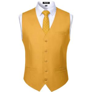 imageMens Classic Slim Fit Dress Vest Formal Wedding Prom Tuxedo Suit Vest with PocketYellow