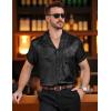 imageMens Shiny Satin SilkLike Designer Shirt Summer Regular Fit Short Sleeve Button Up Floral Shirt with PocketBlack