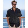 imageMens Shiny Satin SilkLike Designer Shirt Summer Regular Fit Short Sleeve Button Up Floral Shirt with PocketBlack