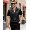 imageMens Shiny Satin SilkLike Designer Shirt Summer Regular Fit Short Sleeve Button Up Floral Shirt with PocketBlack