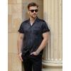 imageMens Shiny Satin SilkLike Designer Shirt Summer Regular Fit Short Sleeve Button Up Floral Shirt with PocketBlack