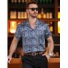 imageMens Shiny Satin SilkLike Designer Shirt Summer Regular Fit Short Sleeve Button Up Floral Shirt with PocketBlue
