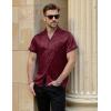 imageMens Shiny Satin SilkLike Designer Shirt Summer Regular Fit Short Sleeve Button Up Floral Shirt with PocketBurgundy