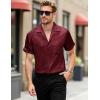 imageMens Shiny Satin SilkLike Designer Shirt Summer Regular Fit Short Sleeve Button Up Floral Shirt with PocketBurgundy
