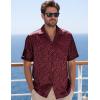 imageMens Shiny Satin SilkLike Designer Shirt Summer Regular Fit Short Sleeve Button Up Floral Shirt with PocketBurgundy