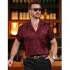 imageMens Shiny Satin SilkLike Designer Shirt Summer Regular Fit Short Sleeve Button Up Floral Shirt with PocketBurgundy
