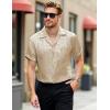 imageMens Shiny Satin SilkLike Designer Shirt Summer Regular Fit Short Sleeve Button Up Floral Shirt with PocketChamagne Gold