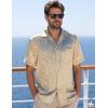 imageMens Shiny Satin SilkLike Designer Shirt Summer Regular Fit Short Sleeve Button Up Floral Shirt with PocketChamagne Gold