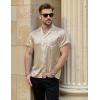imageMens Shiny Satin SilkLike Designer Shirt Summer Regular Fit Short Sleeve Button Up Floral Shirt with PocketChamagne Gold