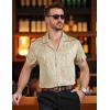 imageMens Shiny Satin SilkLike Designer Shirt Summer Regular Fit Short Sleeve Button Up Floral Shirt with PocketChamagne Gold