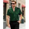 imageMens Shiny Satin SilkLike Designer Shirt Summer Regular Fit Short Sleeve Button Up Floral Shirt with PocketDark Green
