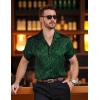 imageMens Shiny Satin SilkLike Designer Shirt Summer Regular Fit Short Sleeve Button Up Floral Shirt with PocketDark Green