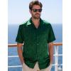 imageMens Shiny Satin SilkLike Designer Shirt Summer Regular Fit Short Sleeve Button Up Floral Shirt with PocketDark Green
