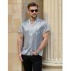 imageMens Shiny Satin SilkLike Designer Shirt Summer Regular Fit Short Sleeve Button Up Floral Shirt with PocketGray Silver