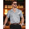 imageMens Shiny Satin SilkLike Designer Shirt Summer Regular Fit Short Sleeve Button Up Floral Shirt with PocketGray Silver