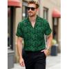 imageMens Shiny Satin SilkLike Designer Shirt Summer Regular Fit Short Sleeve Button Up Floral Shirt with PocketGreen