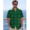 imageMens Shiny Satin SilkLike Designer Shirt Summer Regular Fit Short Sleeve Button Up Floral Shirt with PocketGreen