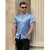 imageMens Shiny Satin SilkLike Designer Shirt Summer Regular Fit Short Sleeve Button Up Floral Shirt with PocketLight Blue