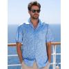 imageMens Shiny Satin SilkLike Designer Shirt Summer Regular Fit Short Sleeve Button Up Floral Shirt with PocketLight Blue