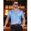 imageMens Shiny Satin SilkLike Designer Shirt Summer Regular Fit Short Sleeve Button Up Floral Shirt with PocketLight Blue