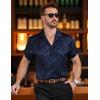 imageMens Shiny Satin SilkLike Designer Shirt Summer Regular Fit Short Sleeve Button Up Floral Shirt with PocketNavy Blue