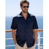 imageMens Shiny Satin SilkLike Designer Shirt Summer Regular Fit Short Sleeve Button Up Floral Shirt with PocketNavy Blue
