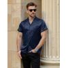 imageMens Shiny Satin SilkLike Designer Shirt Summer Regular Fit Short Sleeve Button Up Floral Shirt with PocketNavy Blue