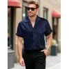 imageMens Shiny Satin SilkLike Designer Shirt Summer Regular Fit Short Sleeve Button Up Floral Shirt with PocketNavy Blue