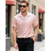 imageMens Shiny Satin SilkLike Designer Shirt Summer Regular Fit Short Sleeve Button Up Floral Shirt with PocketPink