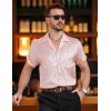 imageMens Shiny Satin SilkLike Designer Shirt Summer Regular Fit Short Sleeve Button Up Floral Shirt with PocketPink