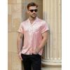 imageMens Shiny Satin SilkLike Designer Shirt Summer Regular Fit Short Sleeve Button Up Floral Shirt with PocketPink