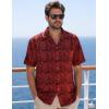 imageMens Shiny Satin SilkLike Designer Shirt Summer Regular Fit Short Sleeve Button Up Floral Shirt with PocketRed