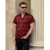 imageMens Shiny Satin SilkLike Designer Shirt Summer Regular Fit Short Sleeve Button Up Floral Shirt with PocketRed