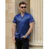 imageMens Shiny Satin SilkLike Designer Shirt Summer Regular Fit Short Sleeve Button Up Floral Shirt with PocketRoyal Blue