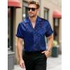 imageMens Shiny Satin SilkLike Designer Shirt Summer Regular Fit Short Sleeve Button Up Floral Shirt with PocketRoyal Blue