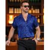 imageMens Shiny Satin SilkLike Designer Shirt Summer Regular Fit Short Sleeve Button Up Floral Shirt with PocketRoyal Blue