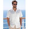 imageMens Shiny Satin SilkLike Designer Shirt Summer Regular Fit Short Sleeve Button Up Floral Shirt with PocketWhite