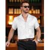 imageMens Shiny Satin SilkLike Designer Shirt Summer Regular Fit Short Sleeve Button Up Floral Shirt with PocketWhite