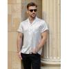 imageMens Shiny Satin SilkLike Designer Shirt Summer Regular Fit Short Sleeve Button Up Floral Shirt with PocketWhite